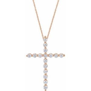 14K Rose Gold 1 1/4 CTW Natural Diamond Cross 18" Necklace
