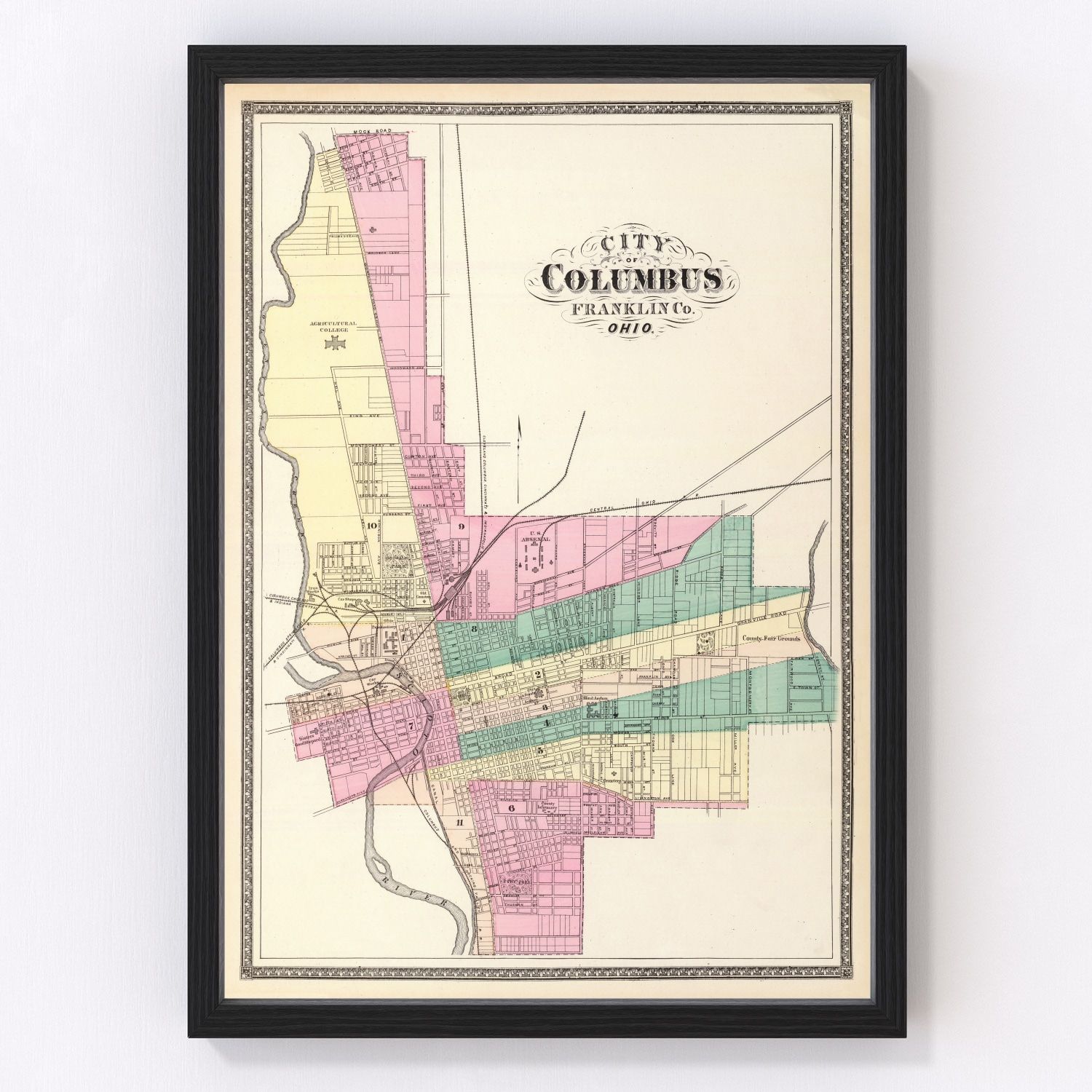 Vintage Map of Columbus, Ohio 1872