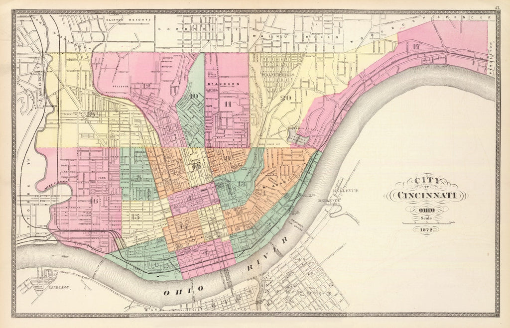 Vintage Map of Cincinnati, Ohio 1872