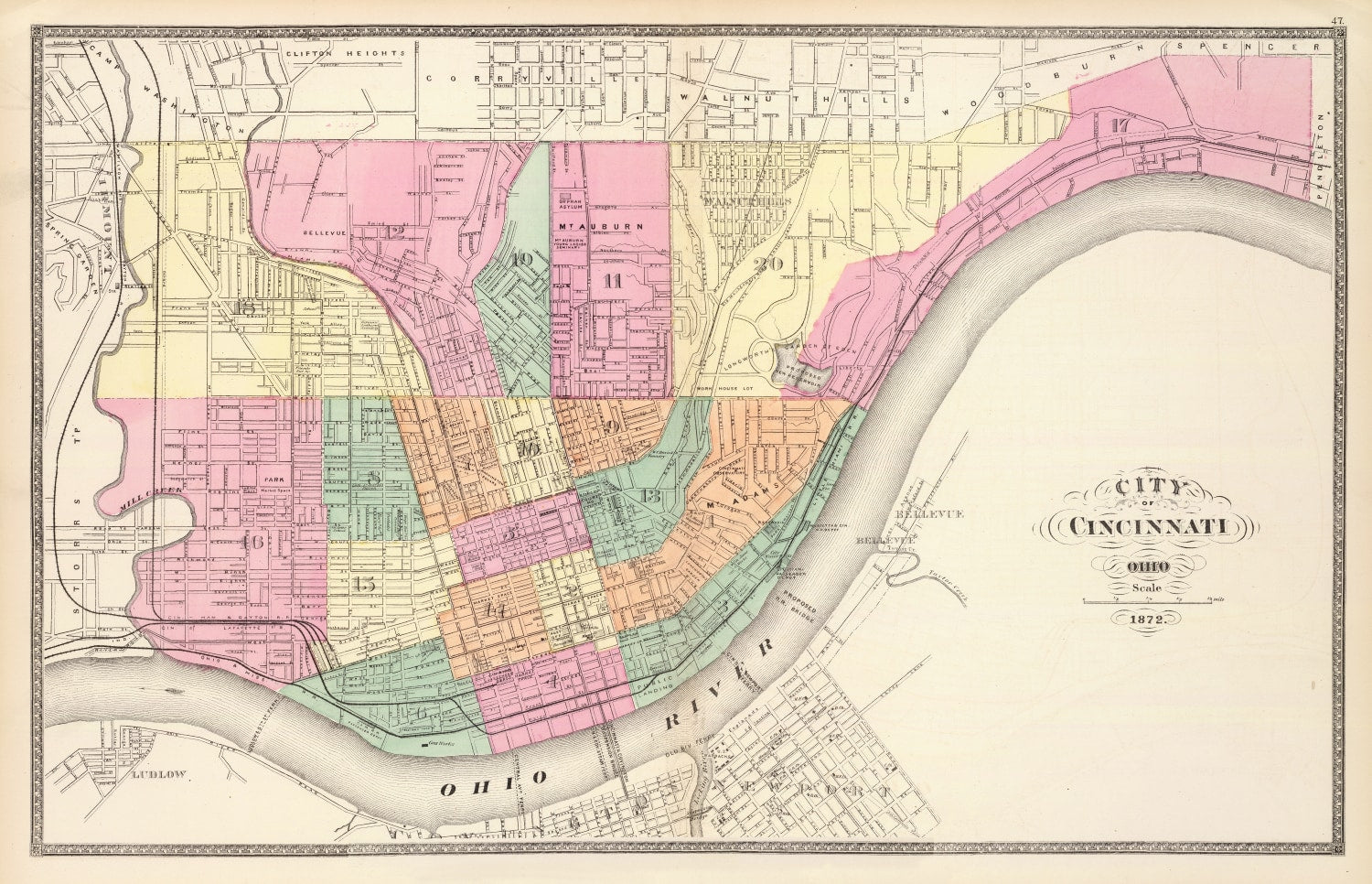 Vintage Map of Cincinnati, Ohio 1872