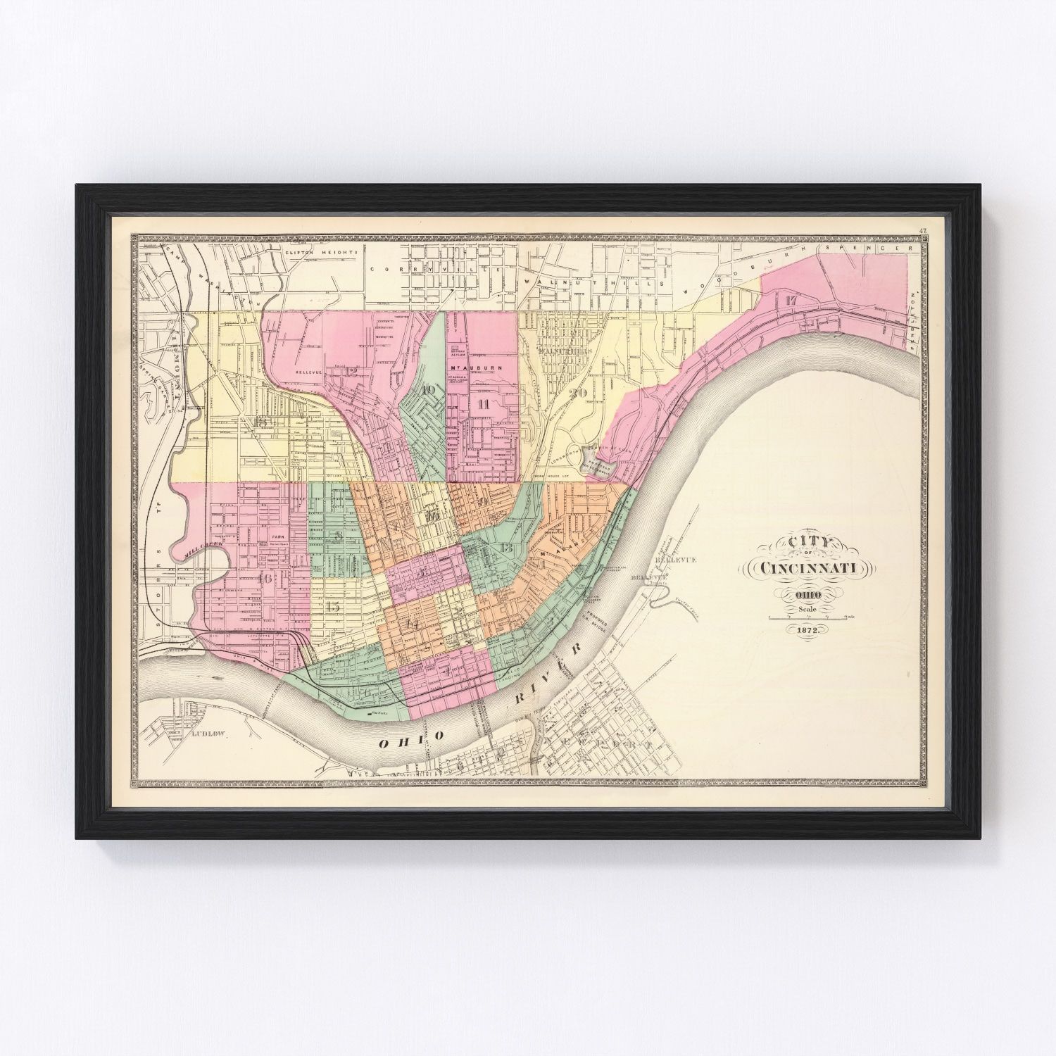 Vintage Map of Cincinnati, Ohio 1872