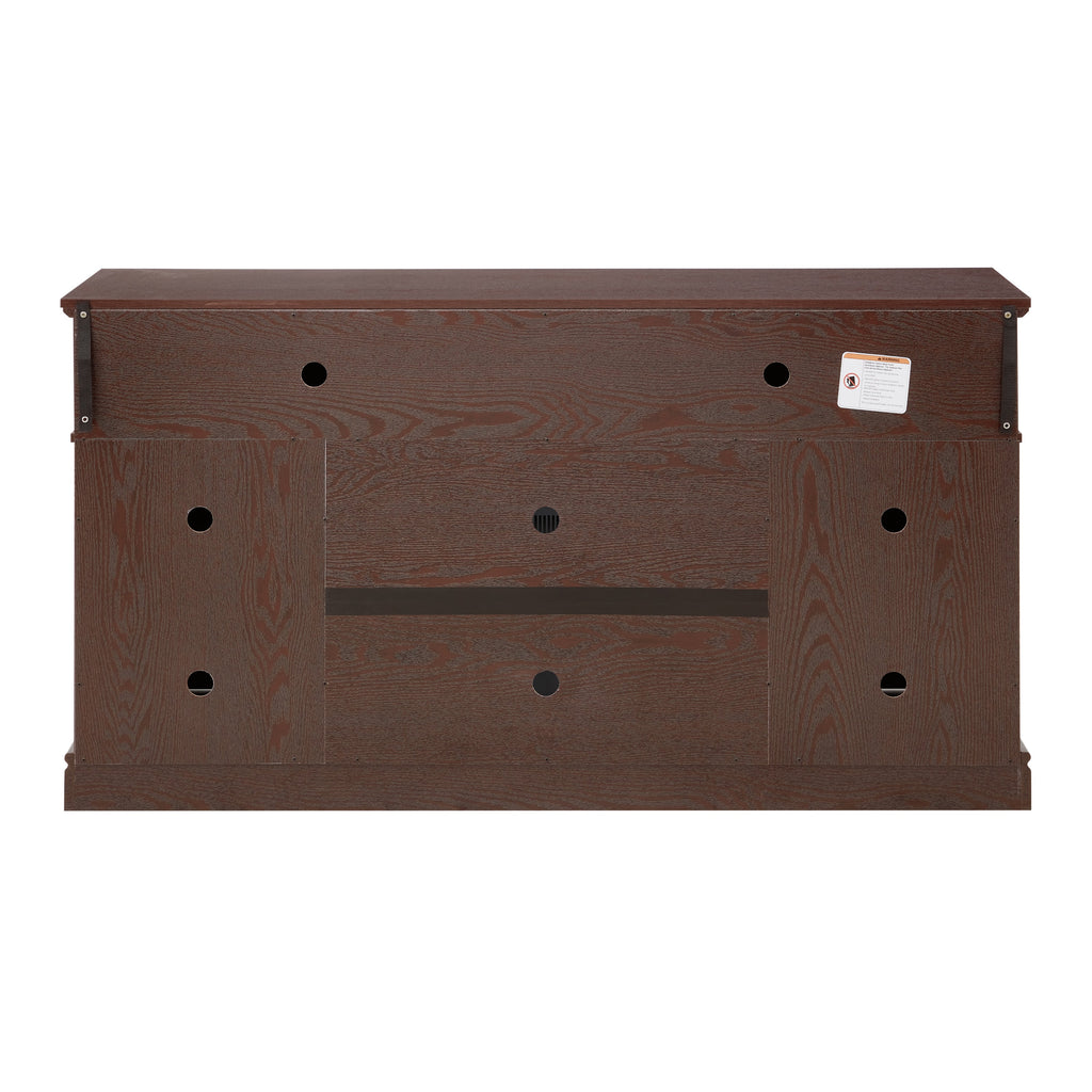 Embossed Pattern TV Stand with 23' fireplace insert,, TV and Media Console with Open and Closed Storage Space and sliding door for Living Room & Bedroom, Dark Cherry, 58.27'W*15.35'W*31.7H
