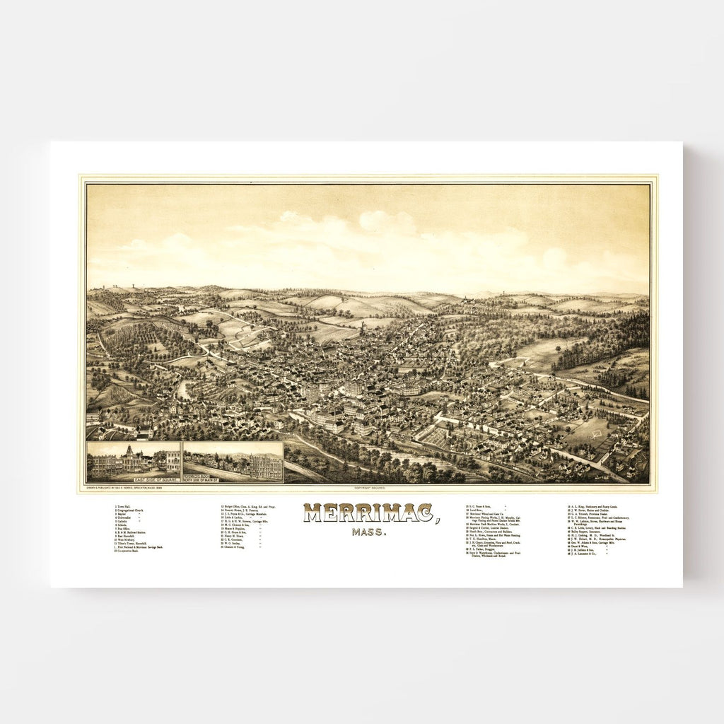 Vintage Map of Merrimac, Massachusetts 1889