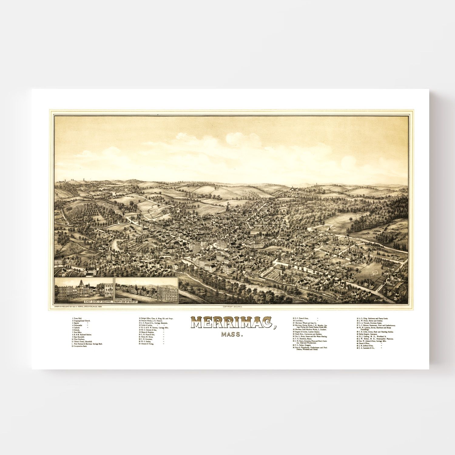 Vintage Map of Merrimac, Massachusetts 1889