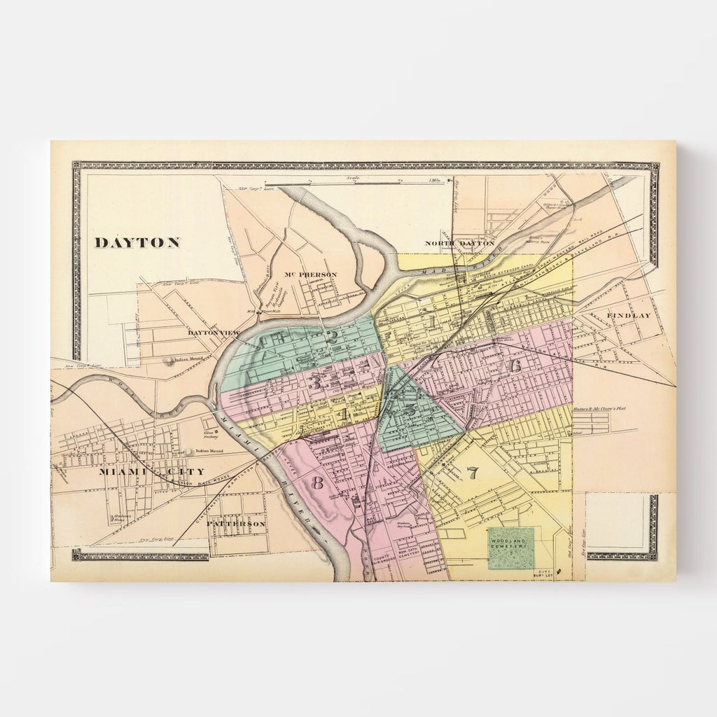 Vintage Map of Dayton, Ohio 1872
