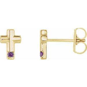 14K Yellow Gold Natural Alexandrite Cross Earrings