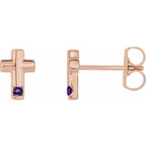 14K Rose Gold Natural Amethyst Cross Earrings