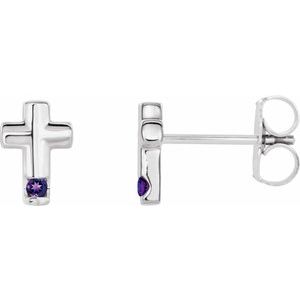 Sterling Silver Natural Amethyst Cross Earrings