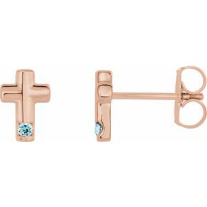 14K Rose Gold Natural Aquamarine Cross Earrings