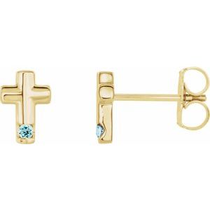 14K Yellow Gold Natural Aquamarine Cross Earrings