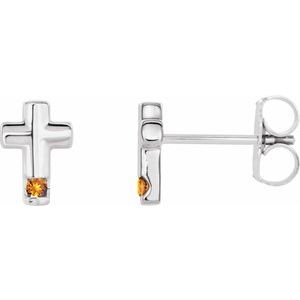 14K White Gold Natural Citrine Cross Earrings