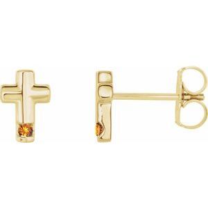 14K Yellow Gold Natural Citrine Cross Earrings