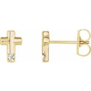 14K Yellow Gold .03 CTW Natural Diamond Cross Earrings