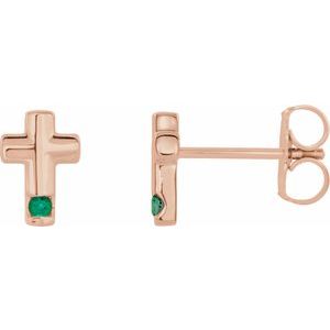 14K Rose Gold Lab-Grown Emerald Cross Earrings