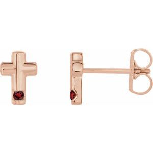 14K Rose Gold Natural Mozambique Garnet Cross Earrings
