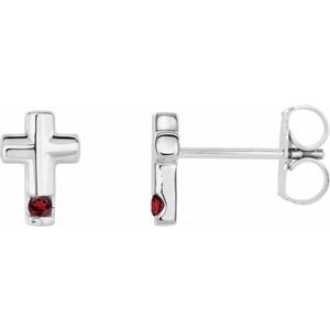 Platinum Natural Mozambique Garnet Cross Earrings