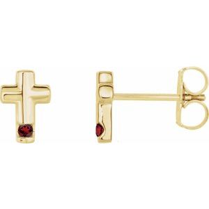 14K Yellow Gold Natural Mozambique Garnet Cross Earrings