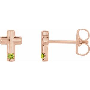 14K Rose Gold Natural Peridot Cross Earrings