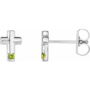 Sterling Silver Natural Peridot Cross Earrings