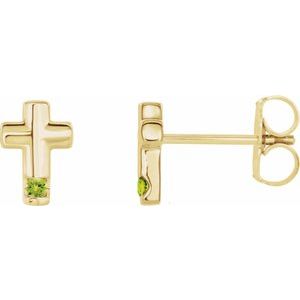 14K Yellow Gold Natural Peridot Cross Earrings