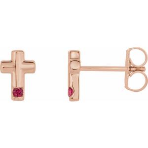 14K Rose Gold Natural Ruby Cross Earrings
