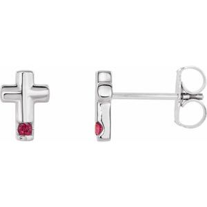 Platinum Natural Ruby Cross Earrings