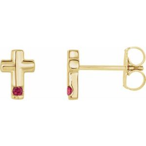 14K Yellow Gold Natural Ruby Cross Earrings