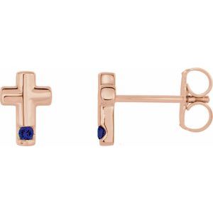 14K Rose Gold Natural Blue Sapphire Cross Earrings