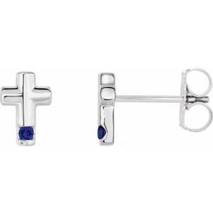 Sterling Silver Natural Blue Sapphire Cross Earrings – image 3