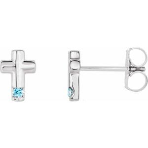 Platinum Natural Blue Zircon Cross Earrings