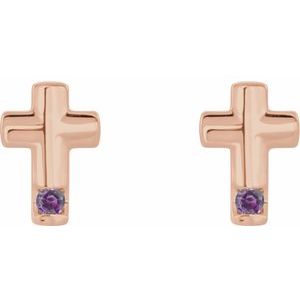 14K Rose Gold Natural Alexandrite Cross Earrings