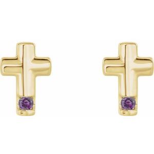 14K Yellow Gold Natural Alexandrite Cross Earrings – image 2