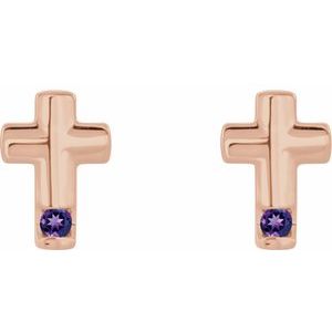 14K Rose Gold Natural Amethyst Cross Earrings – image 2