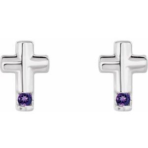 Sterling Silver Natural Amethyst Cross Earrings
