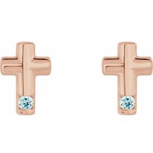 14K Rose Gold Natural Aquamarine Cross Earrings – image 2