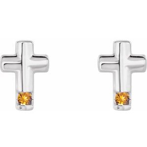 14K White Gold Natural Citrine Cross Earrings – image 2