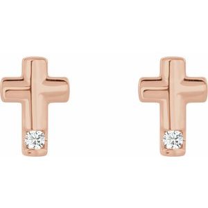 14K Rose Gold .03 CTW Natural Diamond Cross Earrings – image 2