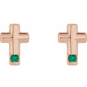 14K Rose Gold Lab-Grown Emerald Cross Earrings – image 2