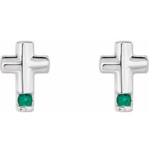 14K White Gold Natural Emerald Cross Earrings – image 2