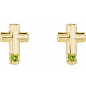 14K Yellow Gold Natural Peridot Cross Earrings – image 2