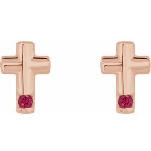 14K Rose Gold Natural Ruby Cross Earrings