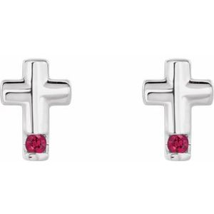 Platinum Natural Ruby Cross Earrings – image 2