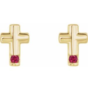 14K Yellow Gold Natural Ruby Cross Earrings – image 2