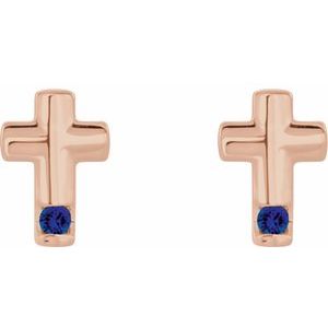 14K Rose Gold Natural Blue Sapphire Cross Earrings