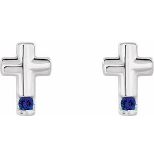 Platinum Natural Blue Sapphire Cross Earrings – image 4