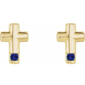 14K Yellow Gold Natural Blue Sapphire Cross Earrings