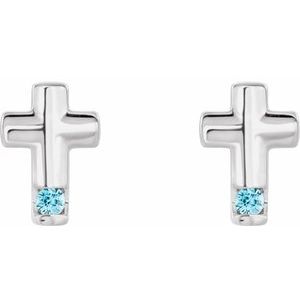 Platinum Natural Blue Zircon Cross Earrings – image 2