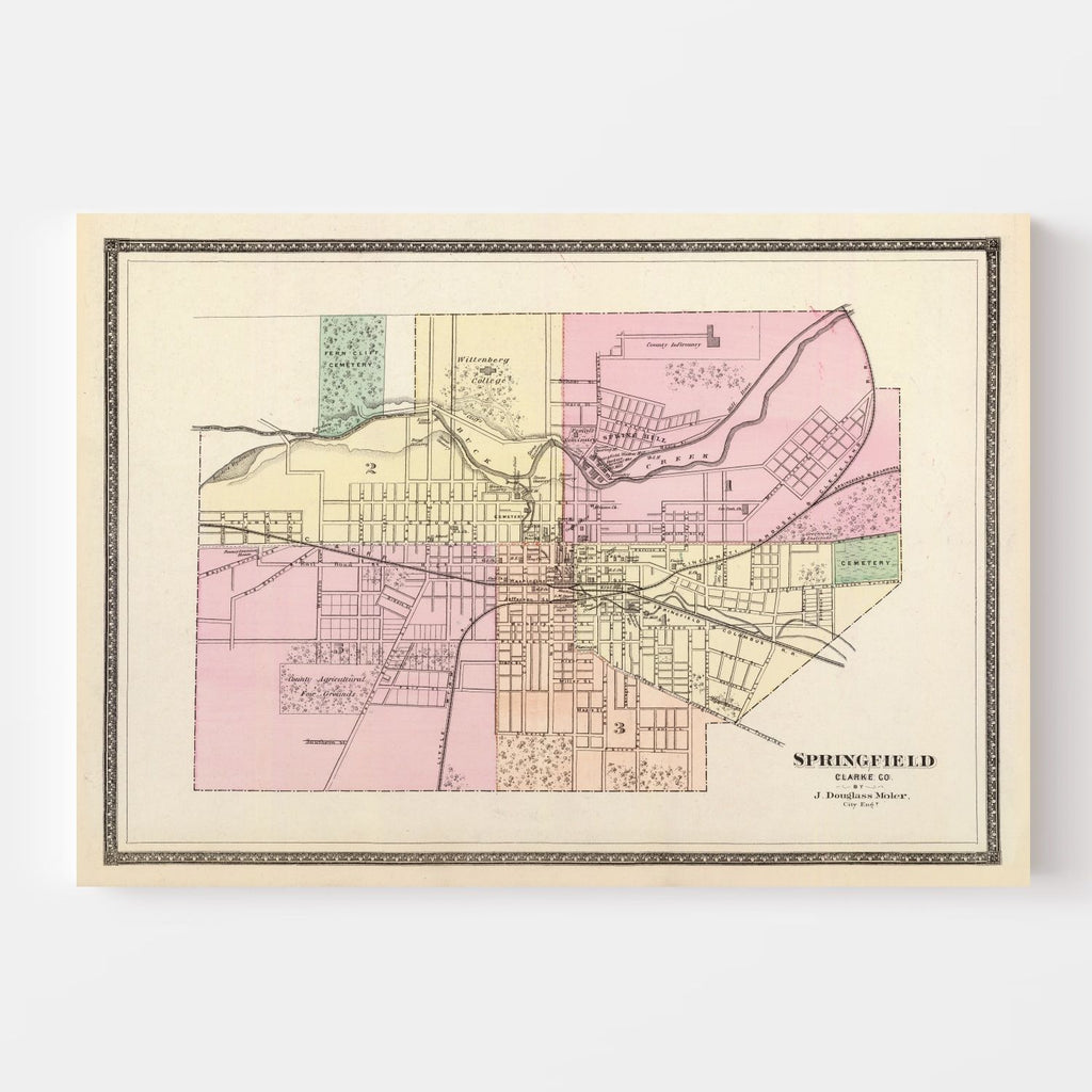 Vintage Map of Springfield, Ohio 1872