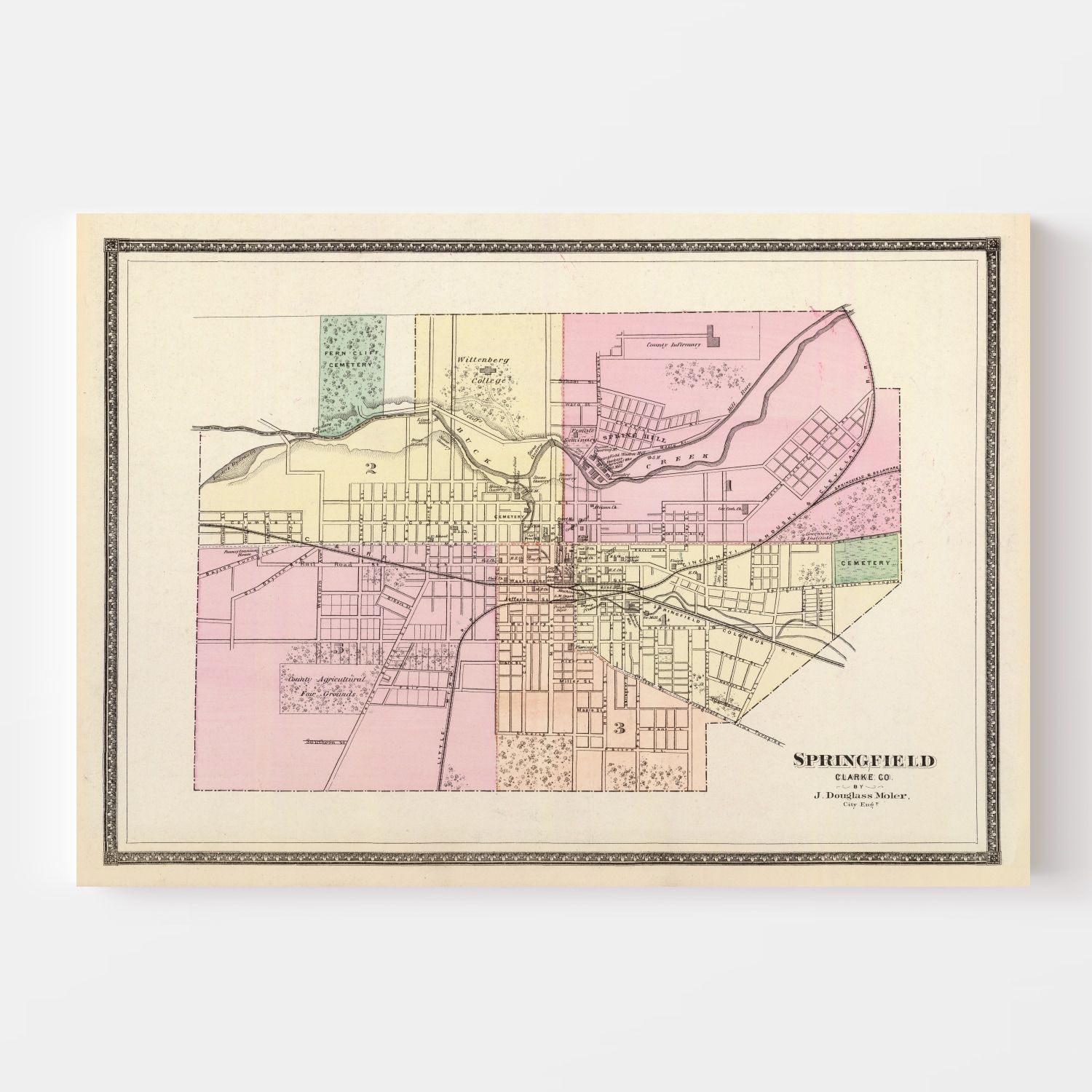 Vintage Map of Springfield, Ohio 1872