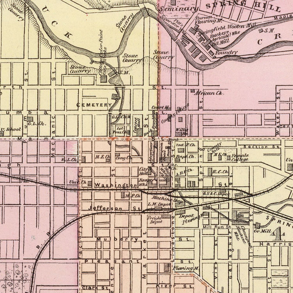 Vintage Map of Springfield, Ohio 1872
